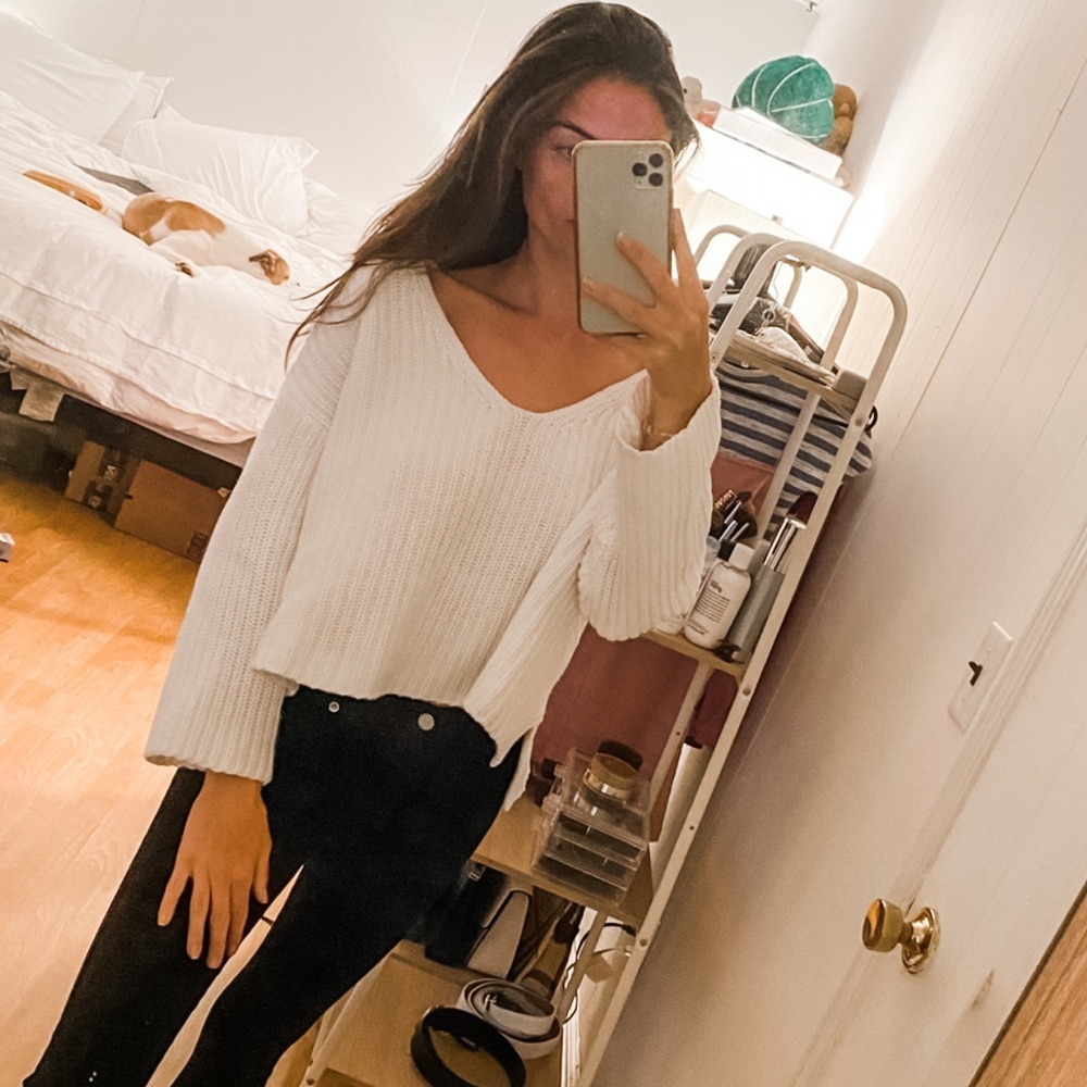 White Ribbed Sweater